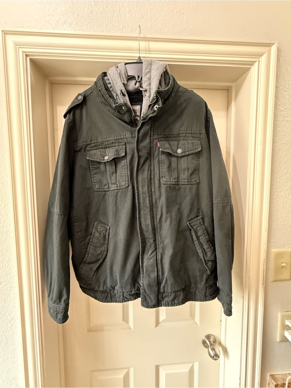 Men's Brown Military Field Jacket with Grey Hood